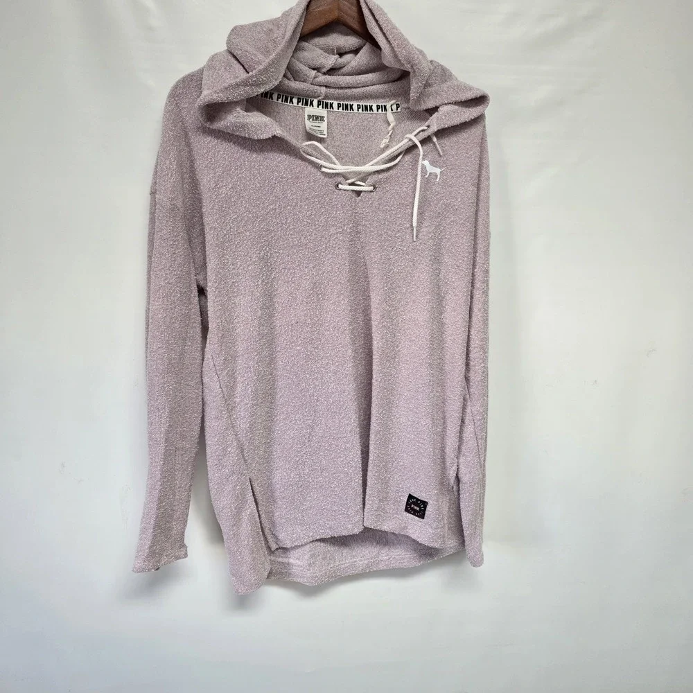 Victoria's Secret Pink Lace-Up Varsity Pullover Hoodie Small